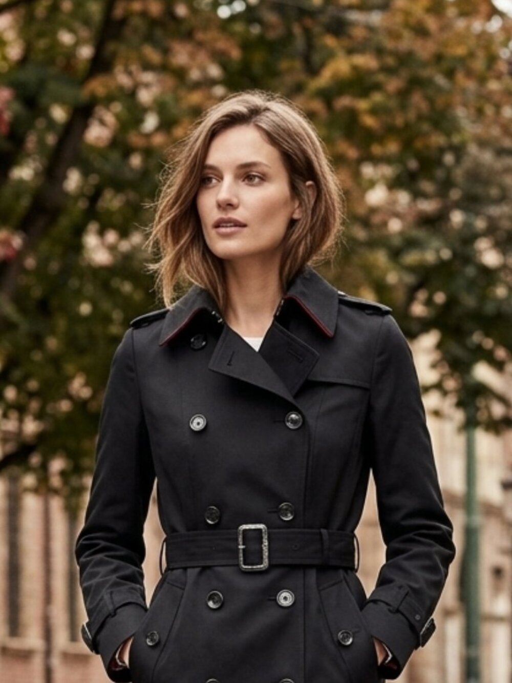 Banana Republic Black Wool Blend Double Breasted Trench Coat Petite XS